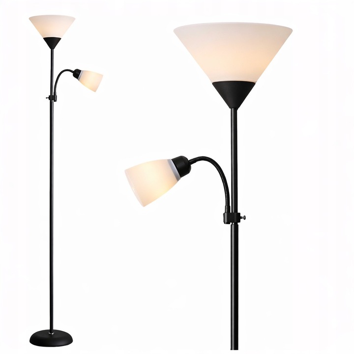 Lampa Stand Podlogala Aptel, 2x E27, Neagra, 170cm, Regabila