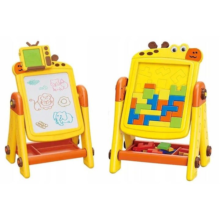 Tabla interactiva 2 in 1 BOUNN, pentru copii, galbena, cu functii de scriere si constructie, 3+