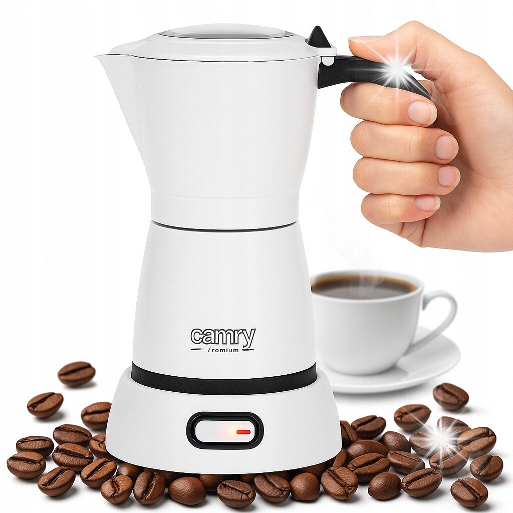 Cafetiere electrica Camry 300ml, 6 cesti espresso, 480W, compacta, alba