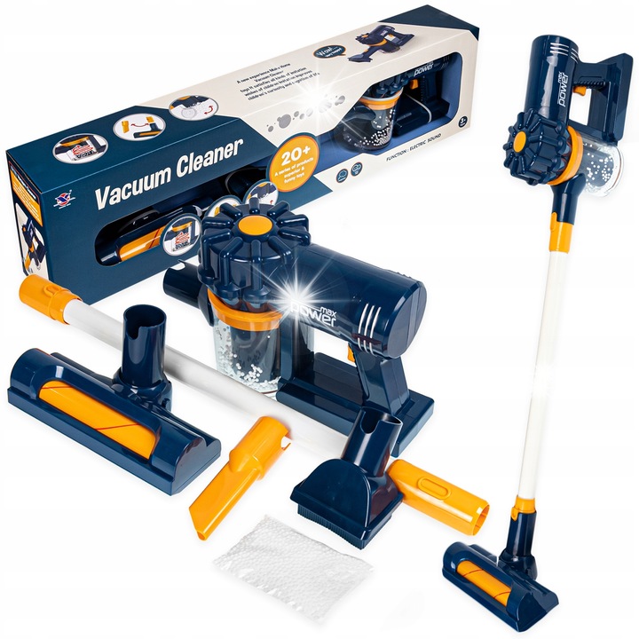 Комплект за почистване за деца, click4TOYS, вертикална прахосмукачка 2 в 1, 3 сменяеми накрайника, многоцветен, 73,5x14,5x9,5 см