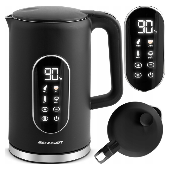 Fierbator electric 1,7L Berdsen, design modern, panou tactil, negru, 2200W