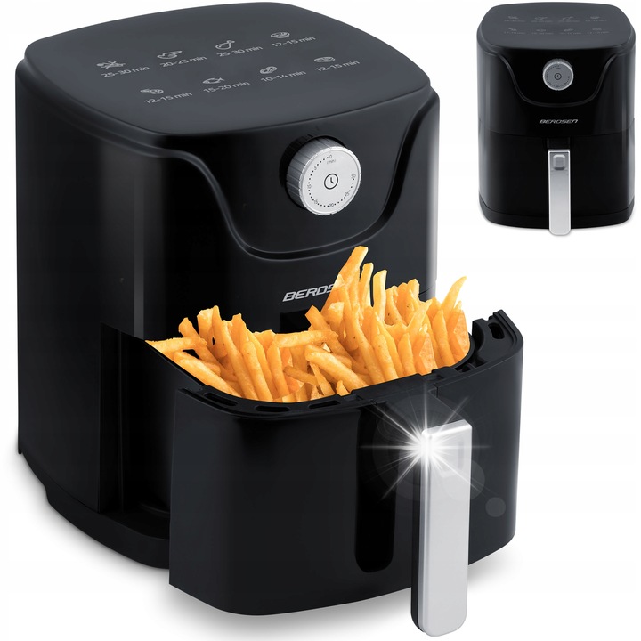 Friteuza Air Fryer 1200 W, 1,6 l, neagra, cu timer 60 min, protectie impotriva supraincalzirii