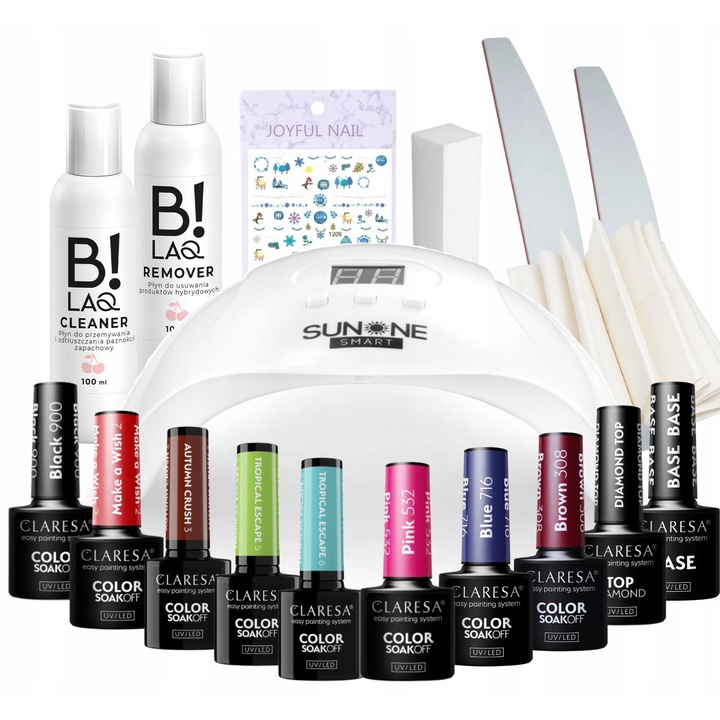 Set unghii LED/UV 48W + 8x lacuri hibrid Claresa 5ml, alb