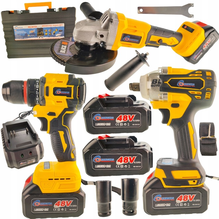 Комплект електрически инструменти 3 в 1 RANGERS, 24/48V, 6Ah, чук, шлайф, бормашина, куфар