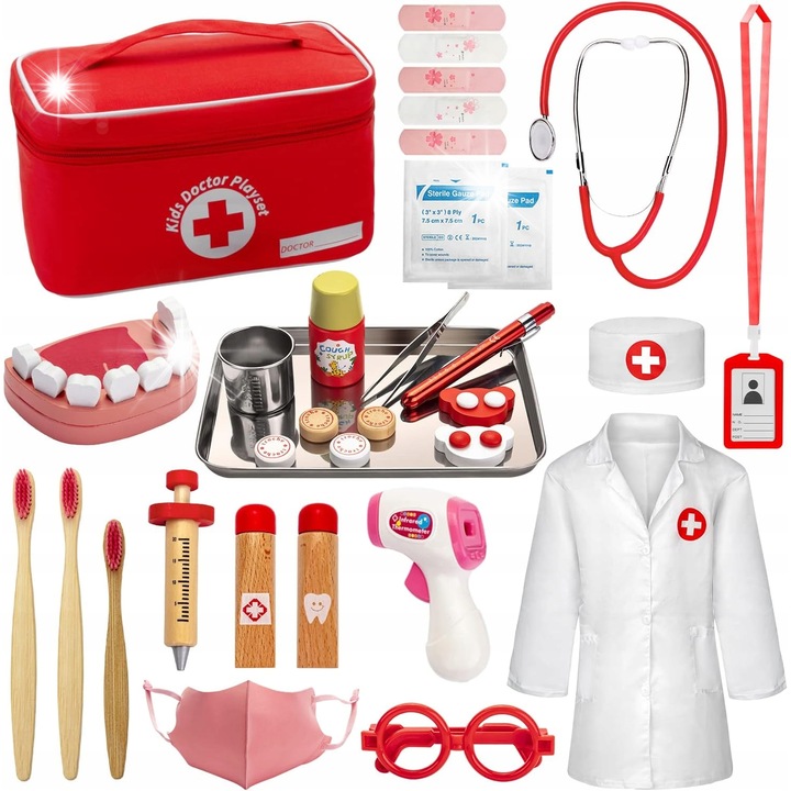 Set joaca doctor, 32 elemente, accesorii medicale pentru copii de la 3 ani