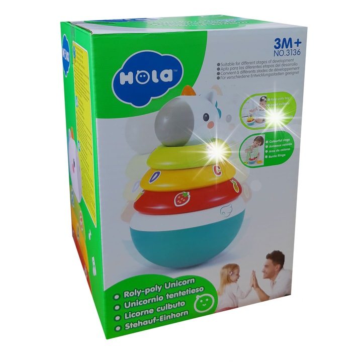 Образователна пирамида 3 в 1, click4TOYS, ярки цветове, 17x11x11см