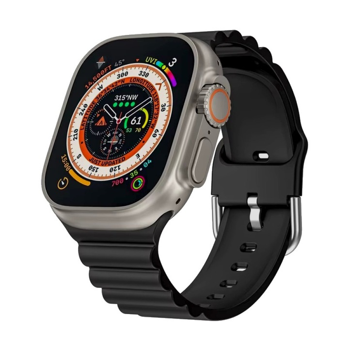 Curea compatibila cu Apple Watch 4 5 6 7 8 9 10 11 SE 44mm 45mm 46mm 49mm, negru