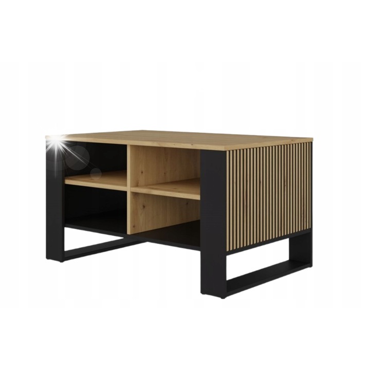 Модерна етажерка Mese 4P Slim, 4 рафта, Дъб Артисан/Черен, 90x58x50см