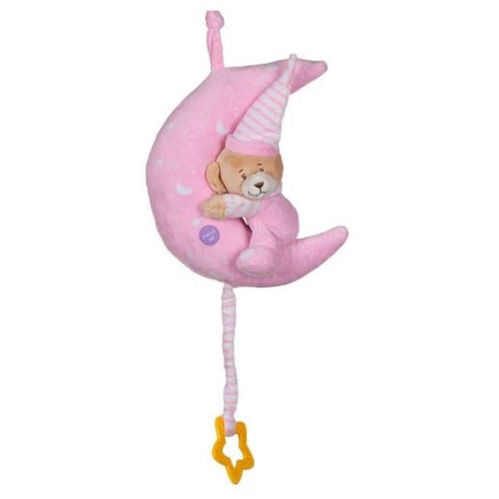 Carusel Muzical pentru Patut Bebe Ursulet Roz cu Lumina 24cm