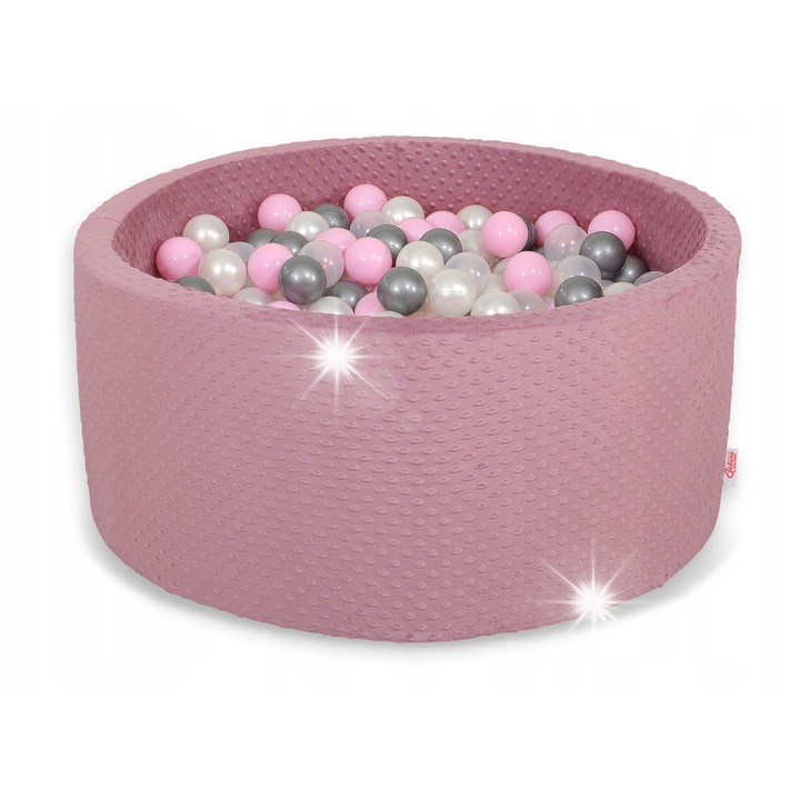 Сух басейн Bobono, 90x40см, 200 цветни топки, ретро розов плюш