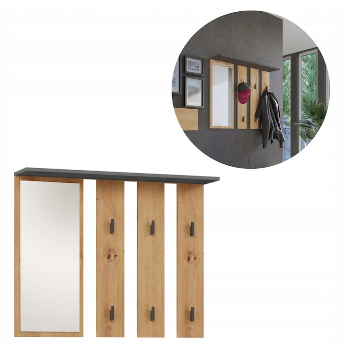 Cuiere szett tükörrel és polccal Parma, antracit, 100x15x81,5cm, 6 kampó