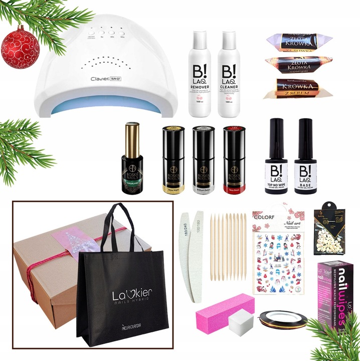 Set cadou pentru unghii Boska Nails, lampa LED/UV 48W, 4 lacuri hibride 6ml, alb