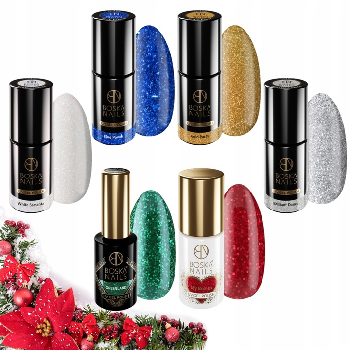 Set 5+1 oje hibride Boska Nails, culori festive, 6ml fiecare