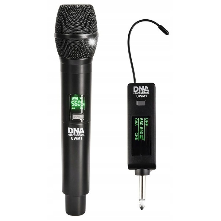 DNA UWM 1 Vezeték nélküli mikrofon szett, 560-590 MHz, dinamikus mikrofon, kompakt vevőegység, 11,4x3,7x2,4cm