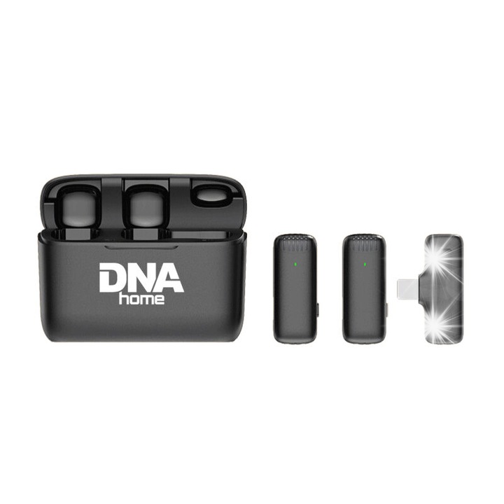 Комплект безжични микрофони DNA ICM1, 2 микрофона, USB-C, Lightning адаптер, автоматично активиране, намаляване на шума, 12x8x3см