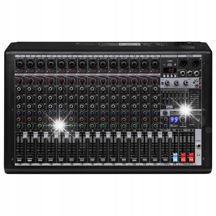 Аналогов аудио миксер 14 канала, DNA HLC 14 MK2, USB, Bluetooth, 54x35,5x8,7см, пълен комплект