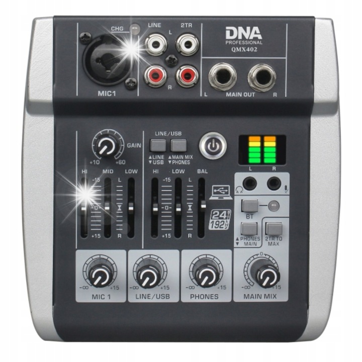 Аналогов аудио миксер DNA QMX402, 3 канала, Bluetooth, батерия 2500mAh, 15,1x14,5x5см