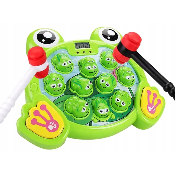 Jucarie interactiva BOUNN, joc de dexteritate cu broaste si ciocan muzical, 38 niveluri, portabil, pentru copii 3+ ani