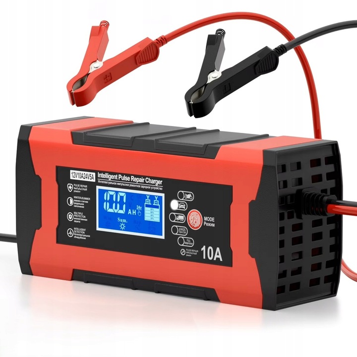 12V/24V autós akkumulátortöltő LCD kijelzővel és javítási funkcióval