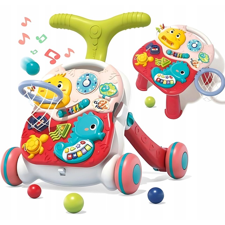 BOUNN oktató járássegítő 5 az 1-ben interaktív panellel, kosárral, többszínű, 18+ hónap