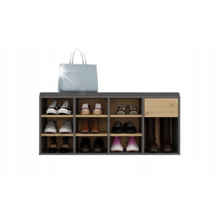 TALLIN cipősszekrény, antracit/artisan tölgy, 9 rekeszes, 110x49x35cm