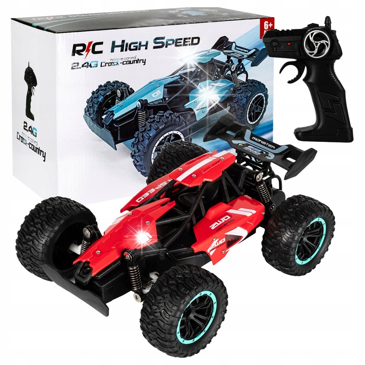 Състезателна кола с дистанционно управление click4TOYS, LED, големи гумени колела, синя, 23x16x9см, пълен комплект