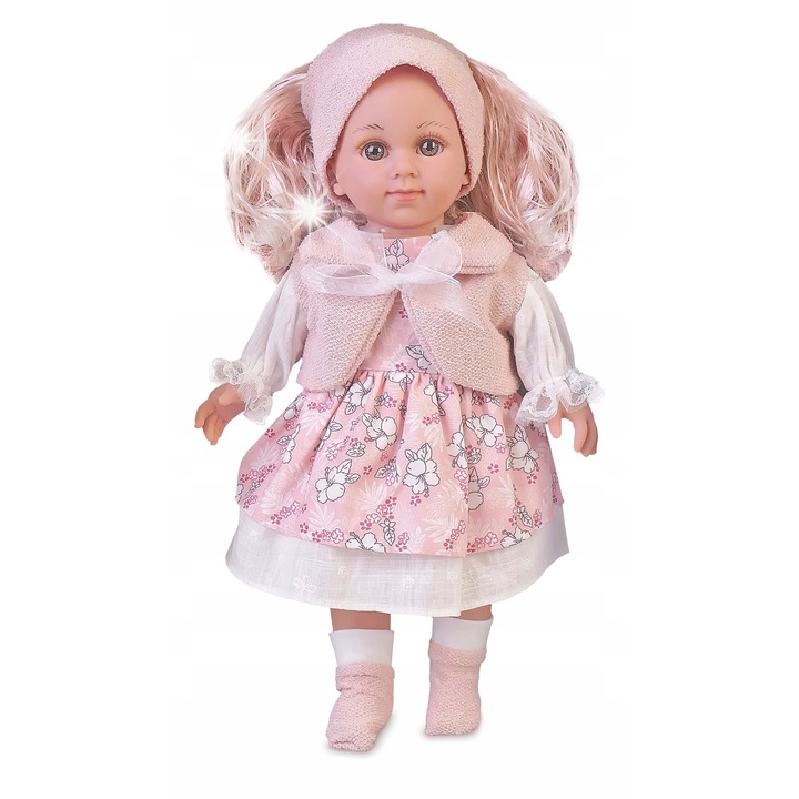 Artyk Édes Angyal baba 38 cm, rózsaszín virágos ruha, hosszú haj, nagy szemek