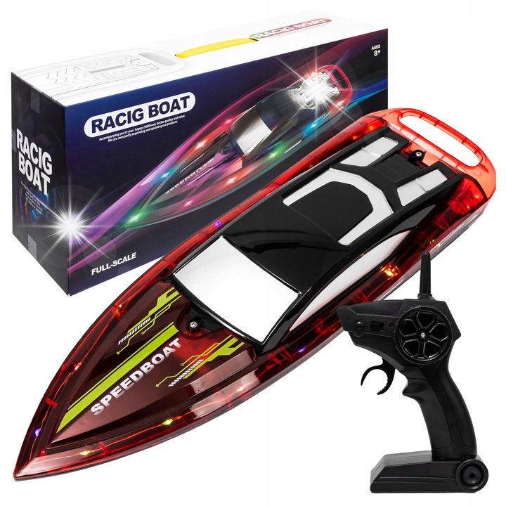 Лодка с дистанционно управление, click4TOYS, висока скорост 15 км/ч, LED, 42,5x12x9 см, пълен комплект