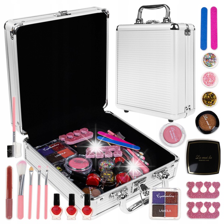 Козметичен комплект за деца, click4TOYS, 20x23x9см, многоцветен, с аксесоари за грим и нокти