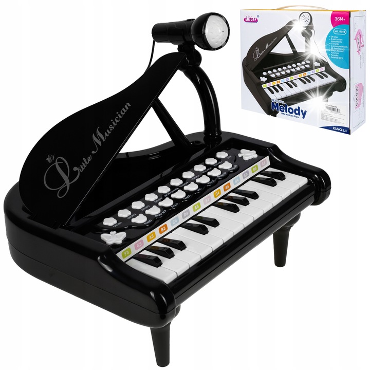 Multimédiás pianínó mikrofonnal, 24 billentyűvel, fényeffektusokkal, 27,5x12,5x22cm, teljes készlet