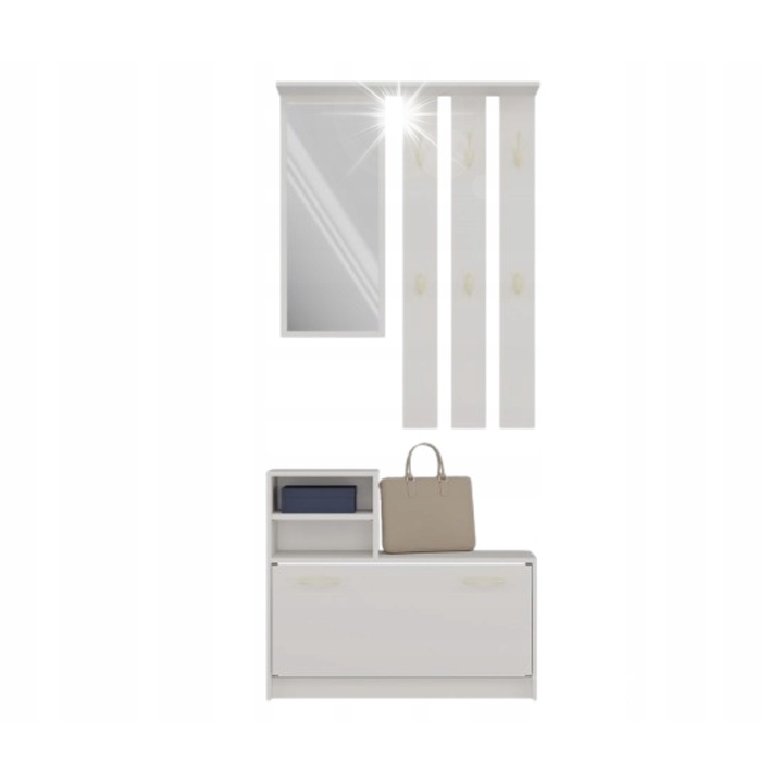 Előszobai szekrény tükörrel és cipős szekrénnyel, Vera, kasmír színű, 180x85x24cm