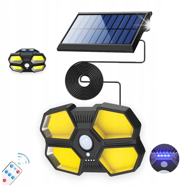 Слънчева лампа със сензор, 180 LED, IP65, 3 режима, 6500K, комплект