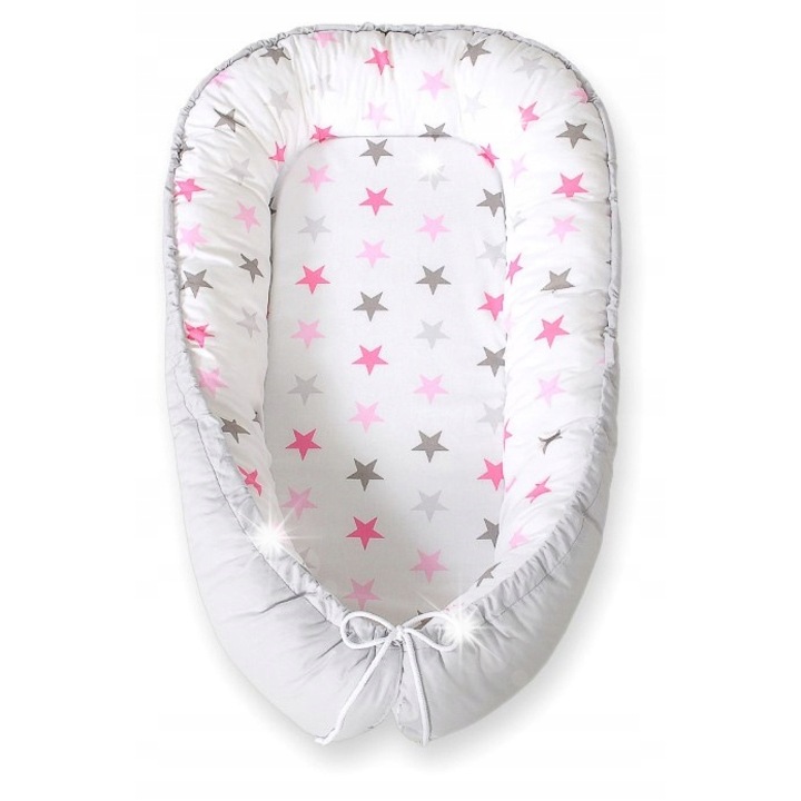 Бебешко легло, Bobono, 95x55см, розово и сиво