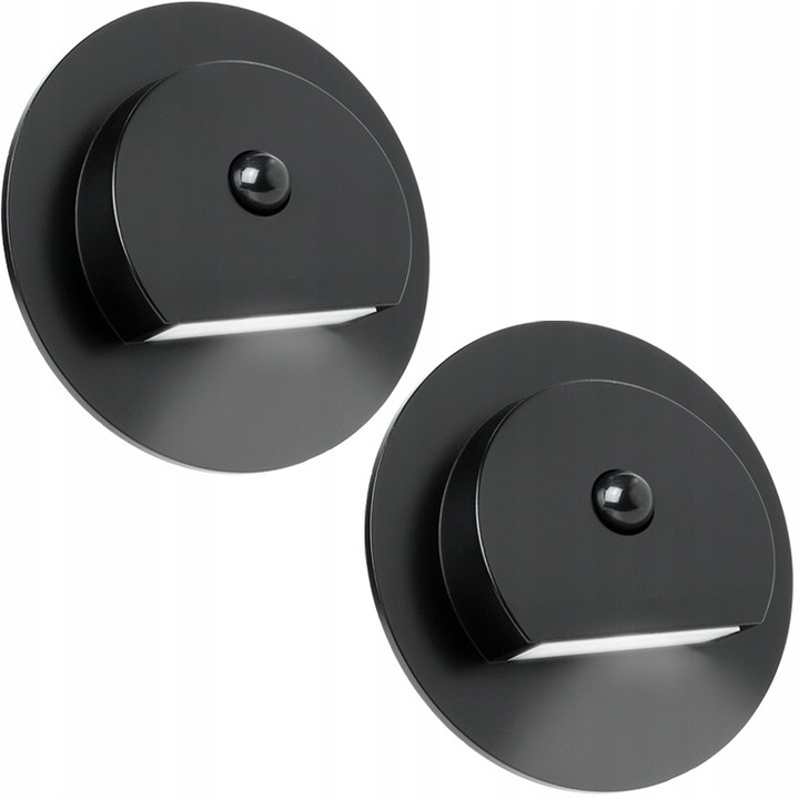 Set 2 lampi LED Decorya pentru Scari, cu Senzor de Miscare si Zori, 230V, Negru, 75x75x40mm