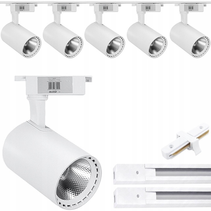 5 db Decorya LED spotlámpa készlet, 30W, fehér, 2m sín, 3000lm