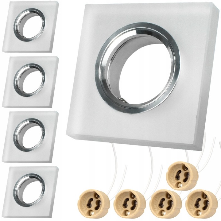 5x Decorya Mennyezeti Spotlámpa Szett, Matt Üveg Burkolat, 90x90x18mm, Rögzítőfuratok 60mm