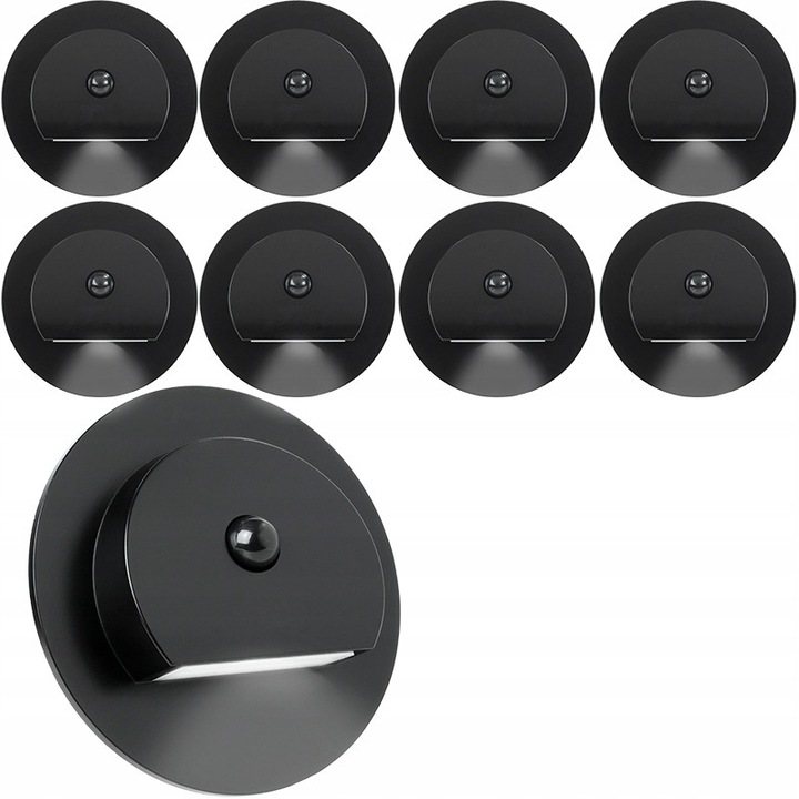 Set 8x Spoturi LED Decorya cu senzor de miscare, culoare neagra, 75x75x40mm