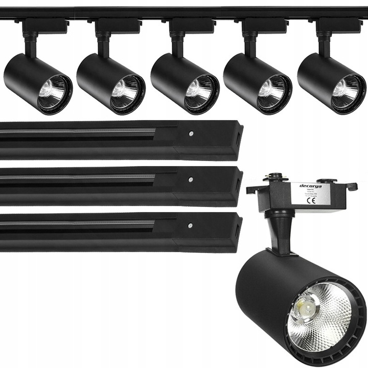 Set 5 Spoturi Decorya, 30W, 6500K, Fekete, 3m
