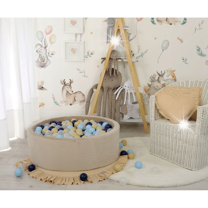 Сух басейн Bobono 90x30cm с 200 цветни топки, бежов