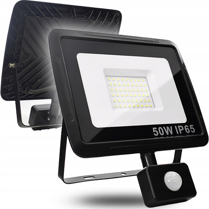 Proiector LED Decorya 50W, IP66, cu senzor de miscare, culoare alba, dimensiuni 210x175x27mm