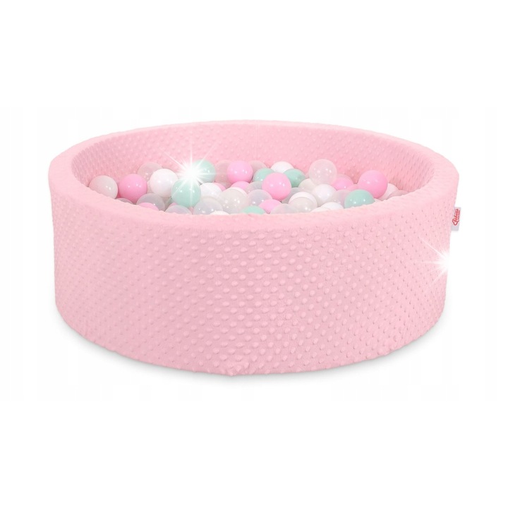 Басейн за игра Bobono, плюш, 90x30 см, 300 цветни топки, розов