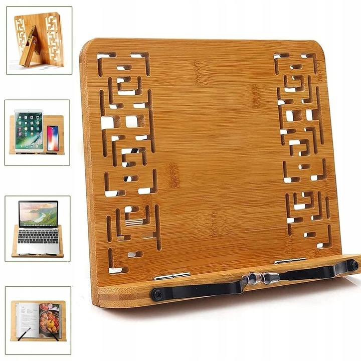 Bambusz kottatartó acél állvánnyal, fekete, 40x29x3cm