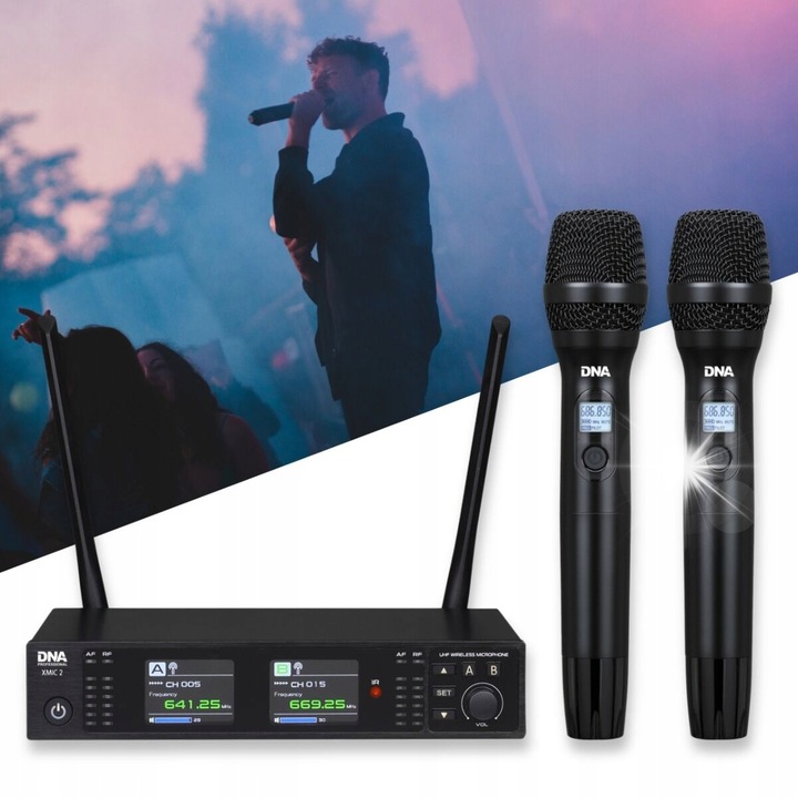 Комплект безжични микрофони, DNA, 2 ръчни микрофона, UHF, 60м, черен
