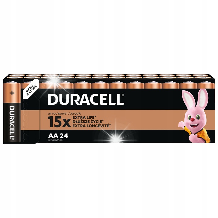 Комплект 24 алкални батерии Duracell AA LR6 1.5V, технология Duralock, издръжливи