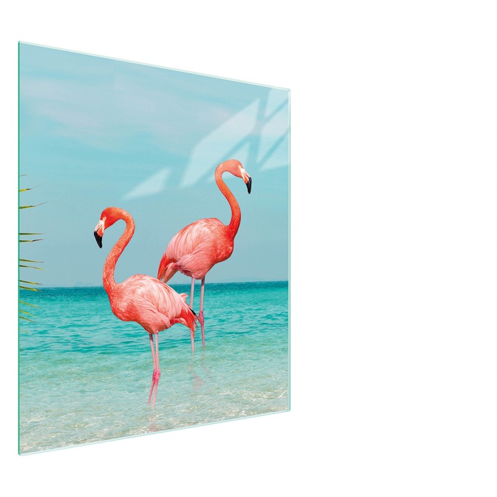 Konyhai vágódeszka, TMK ArtDeko, üveg, 45x52 cm, flamingó design, multifunkcionális