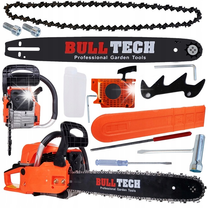 Bull Tech 4.9KM 52CC 45cm láncfűrész, komplett készlet, EasyStart rendszer, automata kenés, könnyű súly
