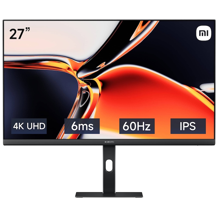 Monitor Office LED IPS Xiaomi A27Ui 2026, 27", 4K UHD (3840x2160), 60Hz, 6ms GTG, HDMI, DisplayPort, VESA, negru