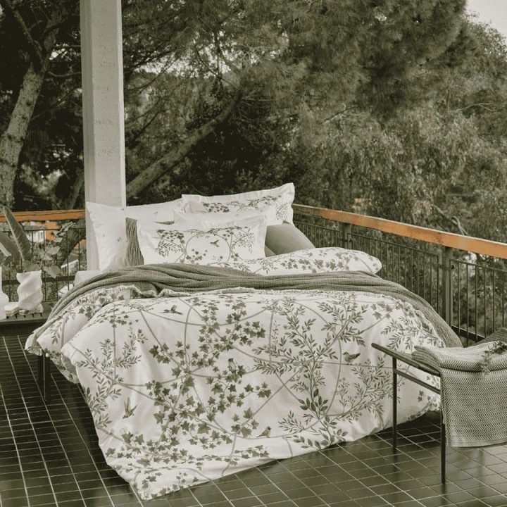 Спално бельо за двойно легло, 100% памучен сатен, с дигитален принт, 6 части, 240x260 см, Tac Delux Digital, Уинсър Зелено с листа