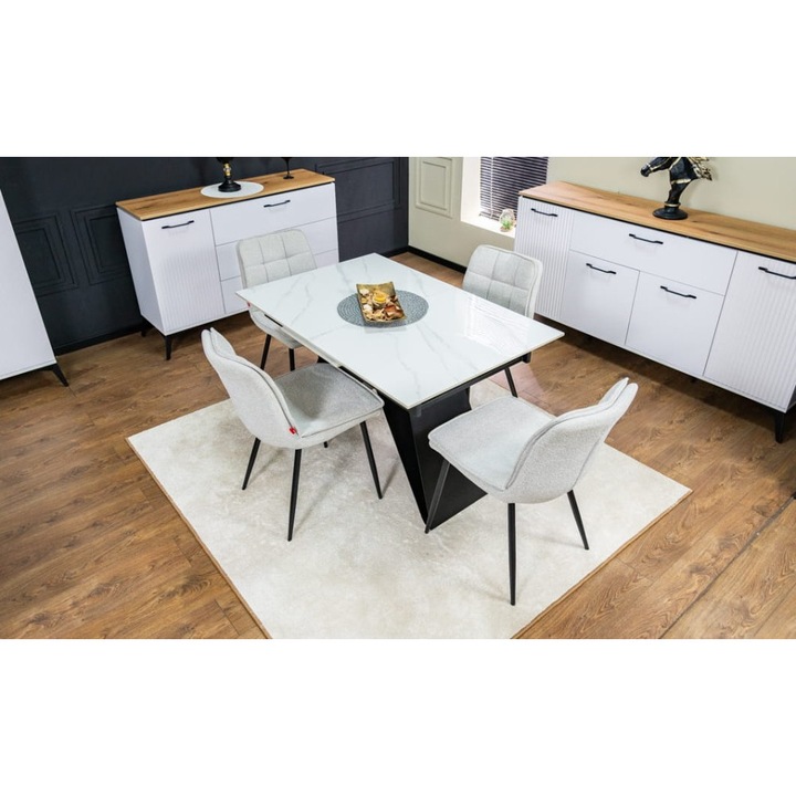 Set Masa Living Extensibila KJT417 Alba cu 4 Scaune DCM2001AF Bej