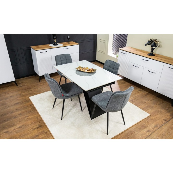 Set Masa Living Extensibila KJT417 Alba cu 4 Scaune DCM2001AF Gri